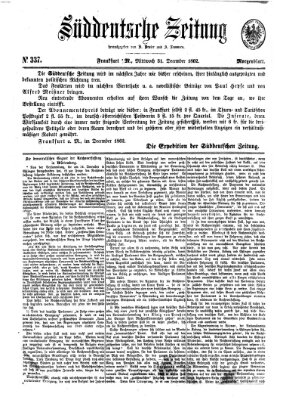 Süddeutsche Zeitung. Morgenblatt (Süddeutsche Zeitung) Mittwoch 31. Dezember 1862