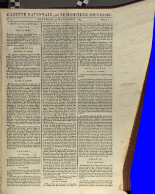 Gazette nationale, ou le moniteur universel (Le moniteur universel) Mittwoch 25. November 1789