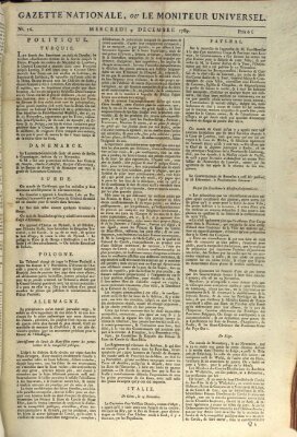 Gazette nationale, ou le moniteur universel (Le moniteur universel) Mittwoch 9. Dezember 1789