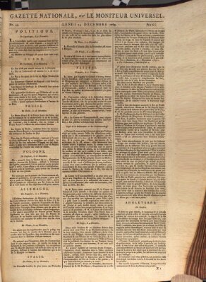 Gazette nationale, ou le moniteur universel (Le moniteur universel) Montag 14. Dezember 1789