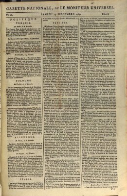 Gazette nationale, ou le moniteur universel (Le moniteur universel) Samstag 19. Dezember 1789