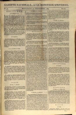Gazette nationale, ou le moniteur universel (Le moniteur universel) Mittwoch 30. Dezember 1789