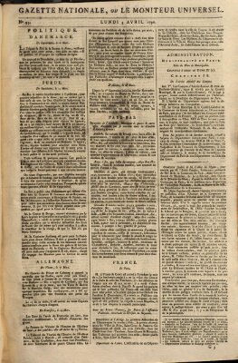 Gazette nationale, ou le moniteur universel (Le moniteur universel) Montag 5. April 1790