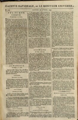 Gazette nationale, ou le moniteur universel (Le moniteur universel) Samstag 24. April 1790