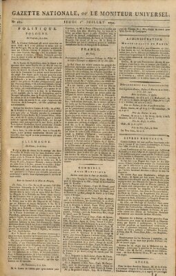 Gazette nationale, ou le moniteur universel (Le moniteur universel) Donnerstag 1. Juli 1790