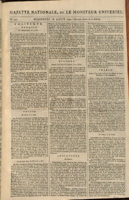 Gazette nationale, ou le moniteur universel (Le moniteur universel) Mittwoch 18. August 1790