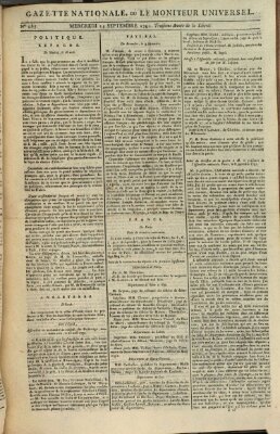 Gazette nationale, ou le moniteur universel (Le moniteur universel) Mittwoch 14. September 1791