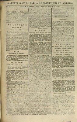 Gazette nationale, ou le moniteur universel (Le moniteur universel) Samstag 21. Januar 1792