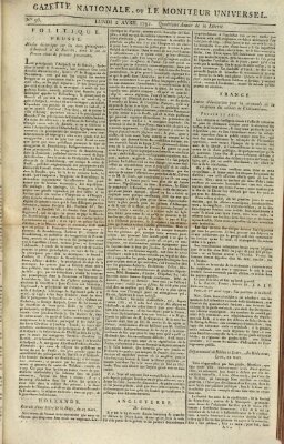 Gazette nationale, ou le moniteur universel (Le moniteur universel) Montag 2. April 1792