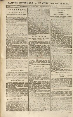 Gazette nationale, ou le moniteur universel (Le moniteur universel) Mittwoch 11. April 1792