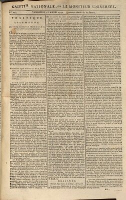 Gazette nationale, ou le moniteur universel (Le moniteur universel) Freitag 13. April 1792