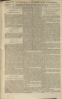 Gazette nationale, ou le moniteur universel (Le moniteur universel) Sonntag 15. April 1792