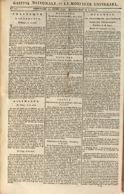 Gazette nationale, ou le moniteur universel (Le moniteur universel) Sonntag 22. April 1792