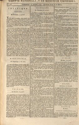 Gazette nationale, ou le moniteur universel (Le moniteur universel) Freitag 27. April 1792