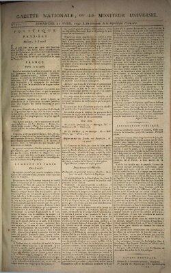 Gazette nationale, ou le moniteur universel (Le moniteur universel) Sonntag 21. April 1793