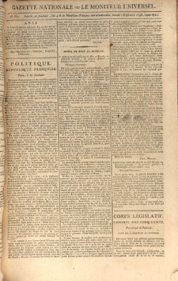 Gazette nationale, ou le moniteur universel (Le moniteur universel) Sonntag 11. September 1796