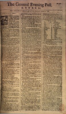 The general evening post Donnerstag 2. Oktober 1760