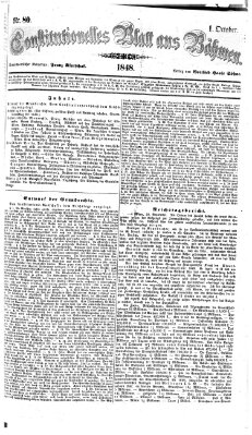 Constitutionelles Blatt aus Böhmen Sonntag 1. Oktober 1848