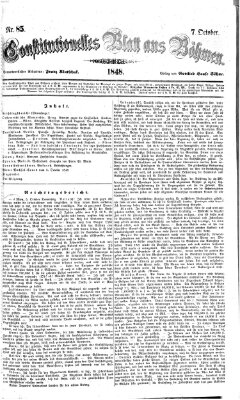 Constitutionelles Blatt aus Böhmen Samstag 7. Oktober 1848