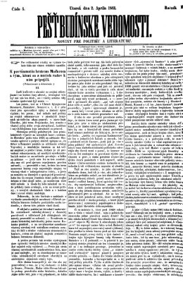 Pešťkbudínske vedomosti Dienstag 2. April 1861