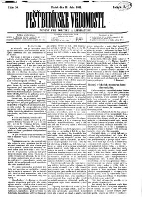 Pešťkbudínske vedomosti Freitag 19. Juli 1861