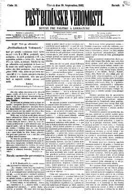 Pešťkbudínske vedomosti Dienstag 10. September 1861