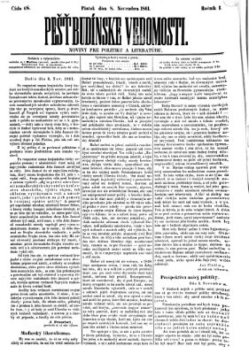 Pešťkbudínske vedomosti Freitag 8. November 1861