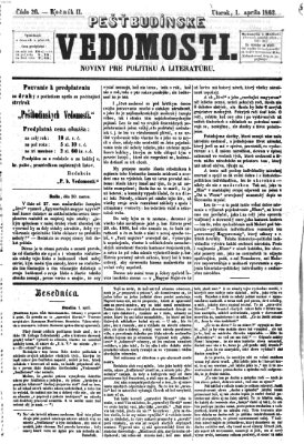 Pešťkbudínske vedomosti Dienstag 1. April 1862