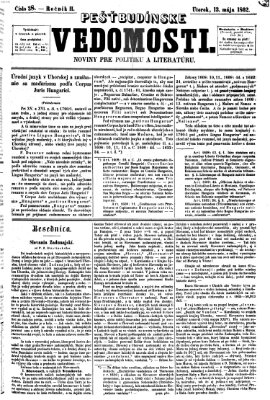 Pešťkbudínske vedomosti Dienstag 13. Mai 1862