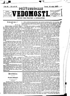 Pešťkbudínske vedomosti Dienstag 20. Mai 1862