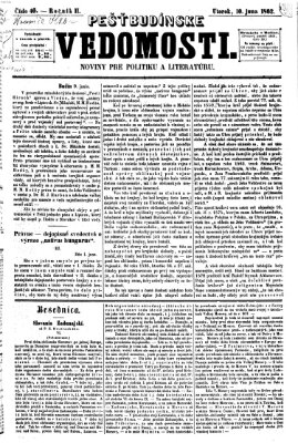 Pešťkbudínske vedomosti Dienstag 10. Juni 1862