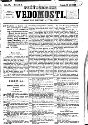 Pešťkbudínske vedomosti Dienstag 15. Juli 1862