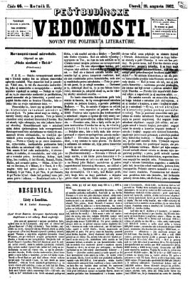 Pešťkbudínske vedomosti Dienstag 19. August 1862