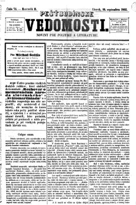 Pešťkbudínske vedomosti Dienstag 16. September 1862