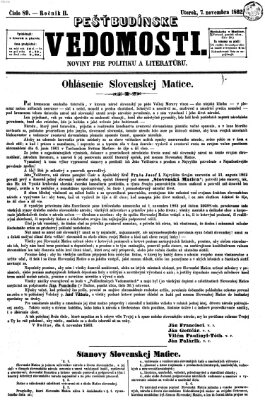 Pešťkbudínske vedomosti Freitag 7. November 1862