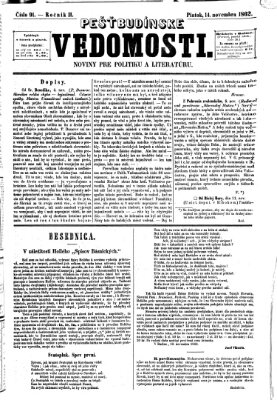 Pešťkbudínske vedomosti Freitag 14. November 1862