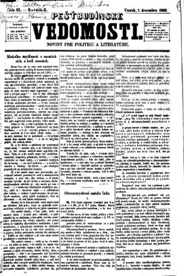 Pešťkbudínske vedomosti Dienstag 2. Dezember 1862