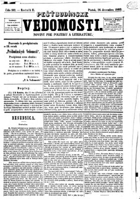 Pešťkbudínske vedomosti Freitag 26. Dezember 1862