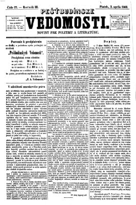 Pešťkbudínske vedomosti Freitag 3. April 1863