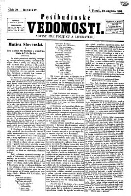 Pešťkbudínske vedomosti Dienstag 30. August 1864