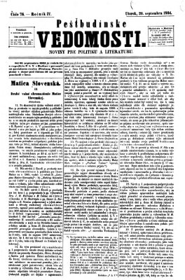 Pešťkbudínske vedomosti Dienstag 20. September 1864