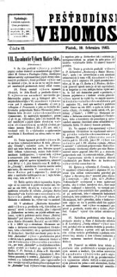 Pešťkbudínske vedomosti Freitag 10. Februar 1865