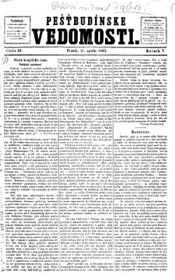 Pešťkbudínske vedomosti Freitag 21. April 1865