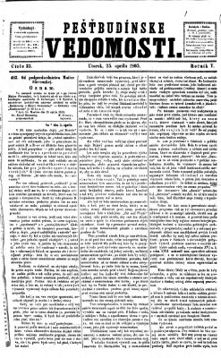 Pešťkbudínske vedomosti Dienstag 25. April 1865