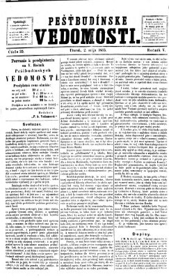 Pešťkbudínske vedomosti Dienstag 2. Mai 1865