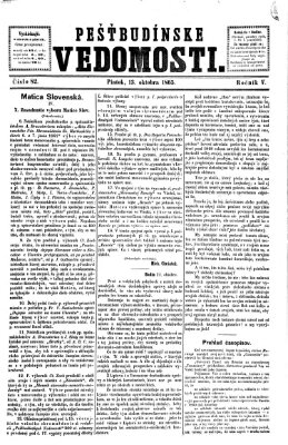 Pešťkbudínske vedomosti Freitag 13. Oktober 1865