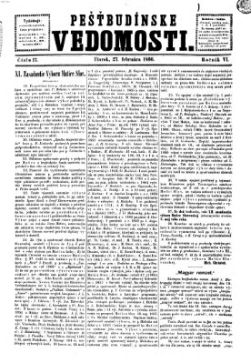 Pešťkbudínske vedomosti Dienstag 27. Februar 1866