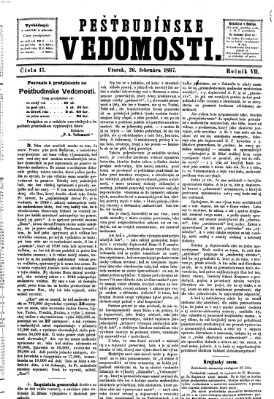 Pešťkbudínske vedomosti Dienstag 26. Februar 1867