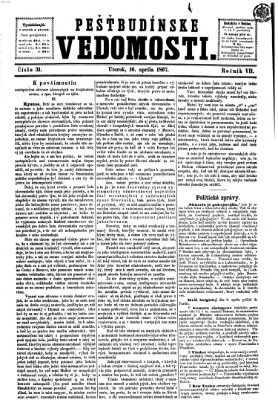 Pešťkbudínske vedomosti Dienstag 16. April 1867