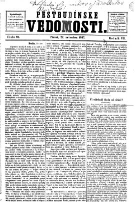 Pešťkbudínske vedomosti Freitag 22. November 1867